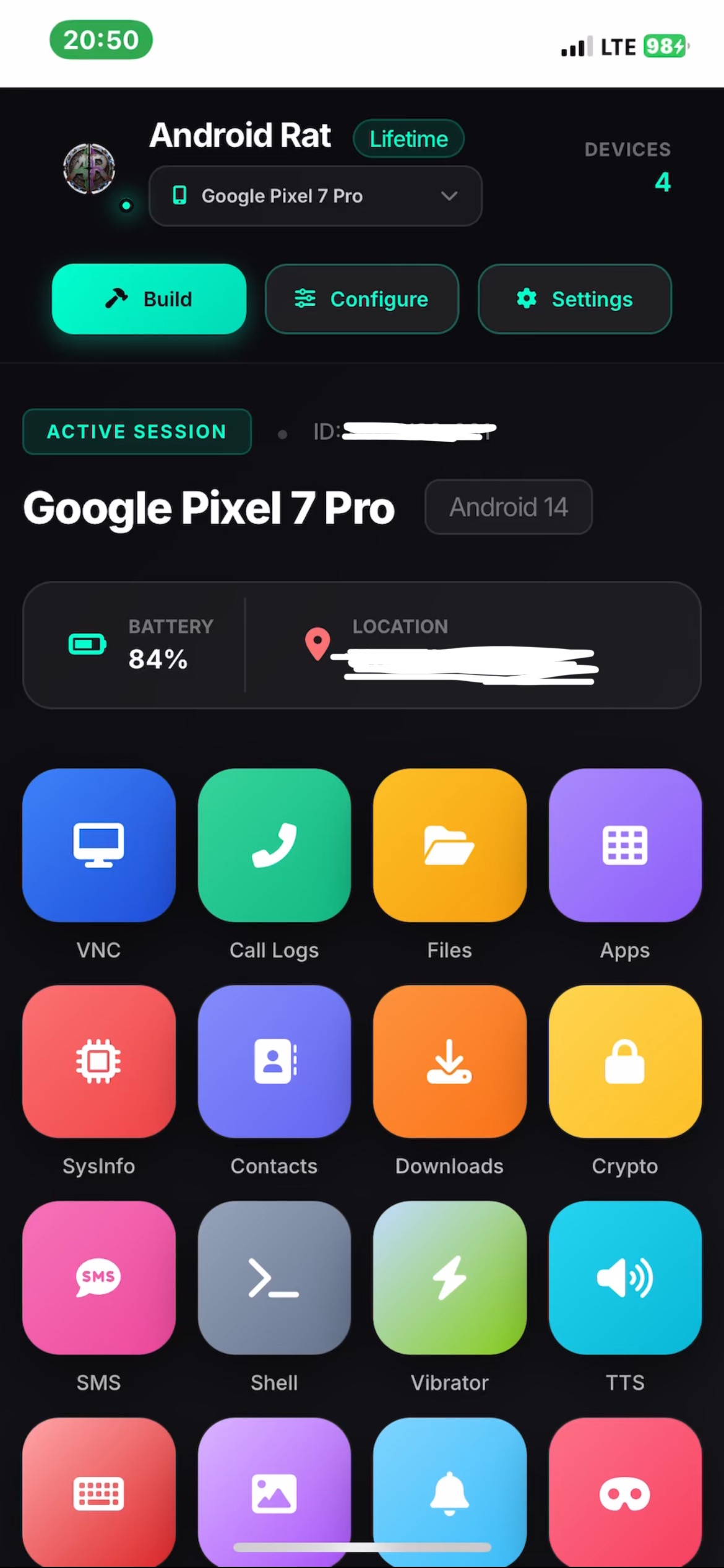 Android RAT dashboard for remote administration and security audits